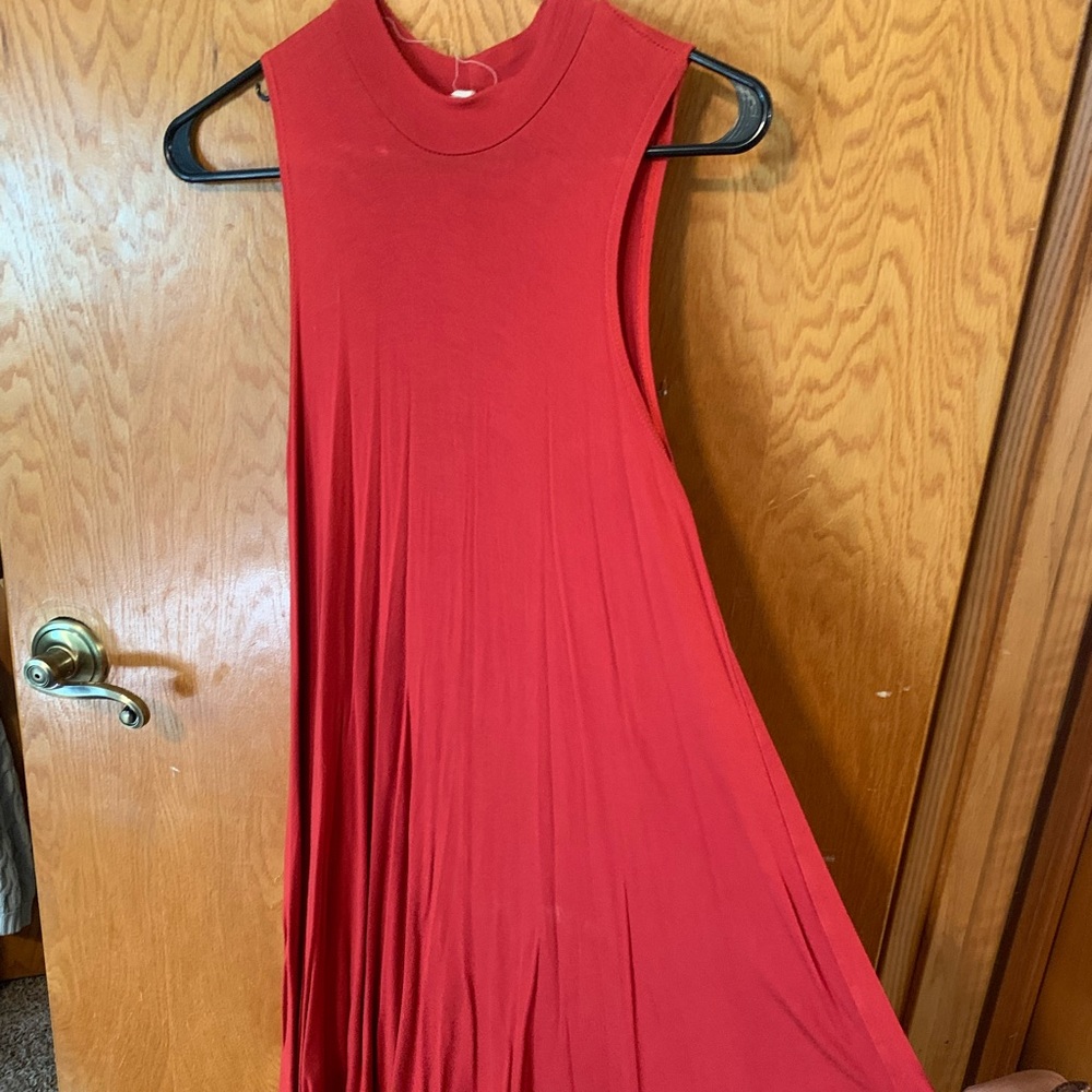 Red high neck dress